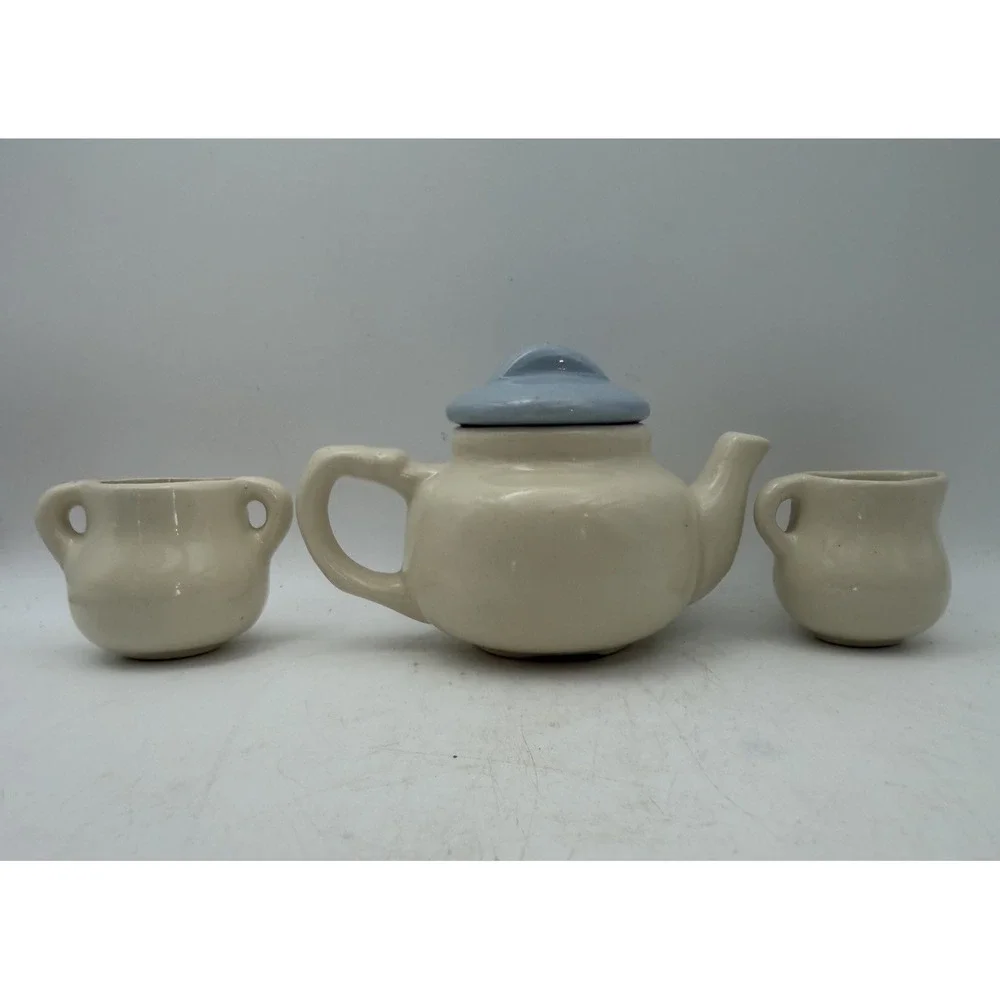 Vintage Child's Miniature Ceramic Tea Set Teapot Creamer Sugar Floral 3 Pc